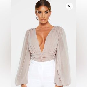 PrettyLittleThing Mesh Ruched Waistband Bodysuit